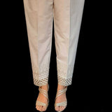 Zardi- Embroided Cotton Trouser - Off-White - ZT254