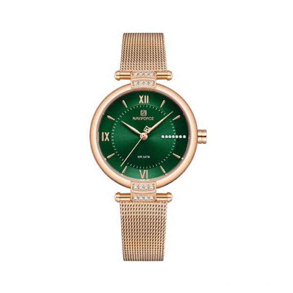 NAVIFORCE- NF5019 Stainless Steel Analog Watch For Women - Green & RoseGold