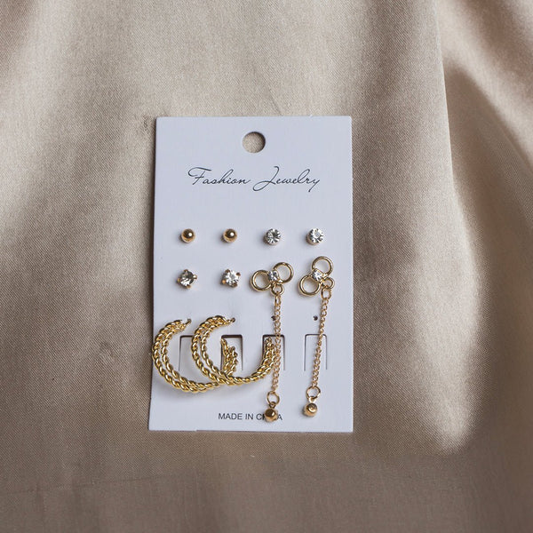 Shein- Golden Studs And Earrings Set