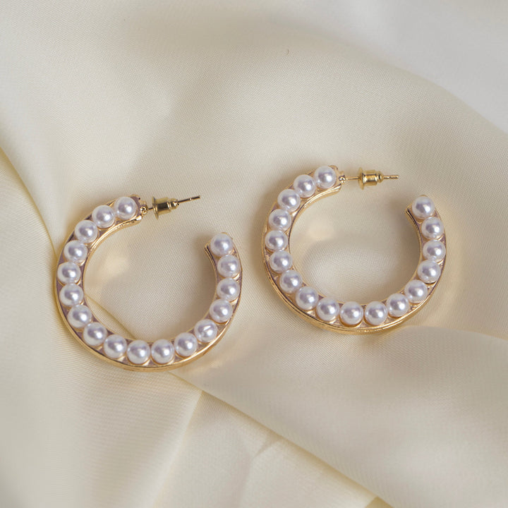 Shein- Pearl Hoops- Gold