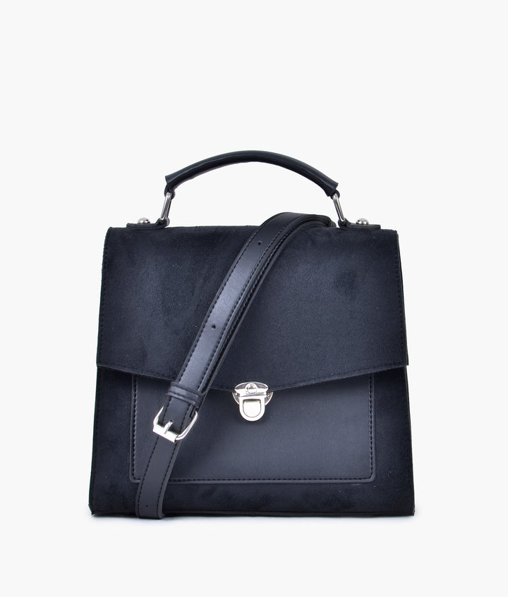 RTW- Black suede push-lock messenger bag