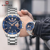 NAVIFORCE- Watches Men Casual Fashion Waterproof Stainless Steel Date Display Quartz Wristwatch Male Relogio Masculino Golden Blue