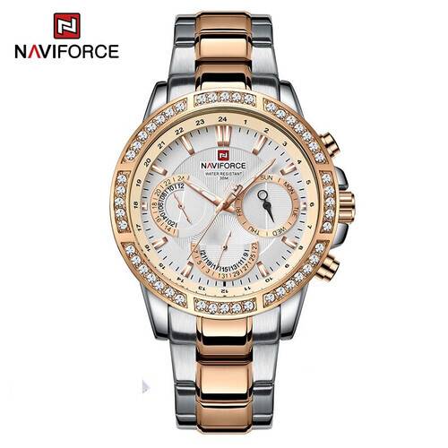 Naviforce- NF9196D Silver And RoseGold Two-Tone Stainless Steel Chronograph Watch For Men - RoseGold & Silver