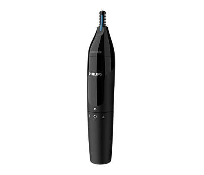 Philips Nose and ear trimmer: 100% water-proof, Powerful tube trimmer, AA-battery, 1 eyebrow comb 3mm, protective cap, black.