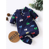 Shein- Baby Boy Car Print Polo Neck Jumpsuit