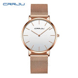 Crrju- 2185 Simple Dial Men Quartz Wrist Watch Ladies Waterproof Luxury Steel Man Watches 2021-pink