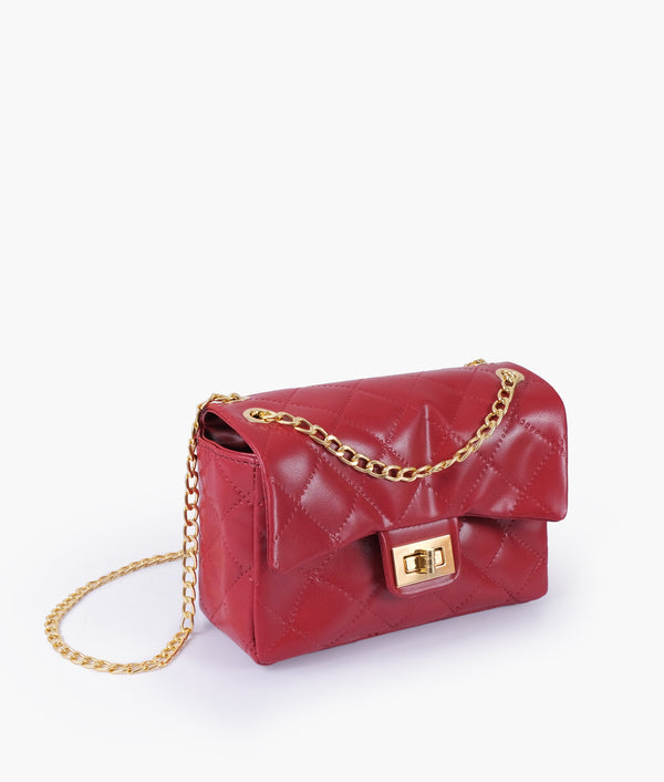 RTW - Maroon quilted mini bag with chain