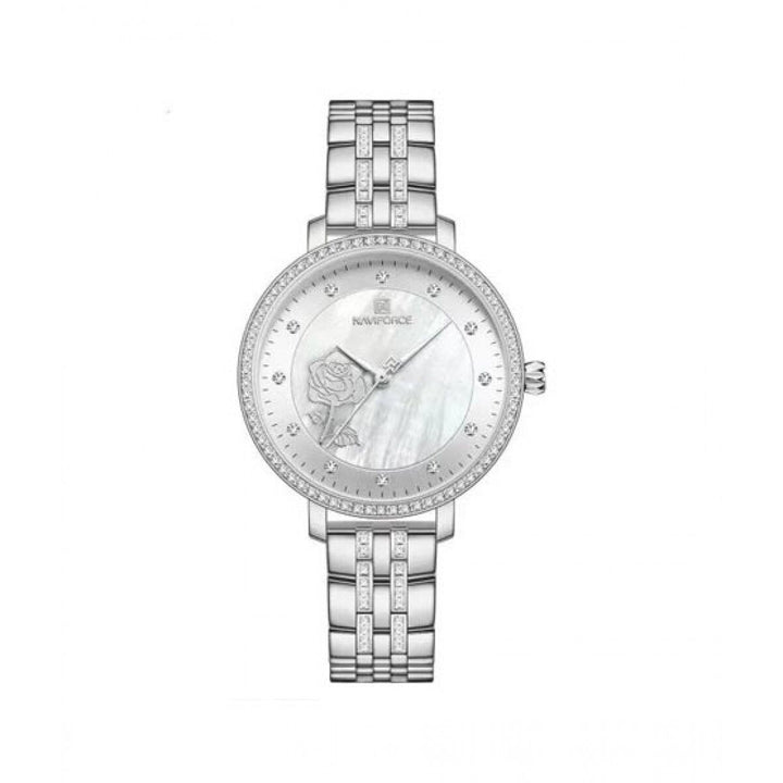 Naviforce- Luxury Brand Female Fashion Quartz Stainless Steel Waterproof Wrist Watch-NF5017 Silver