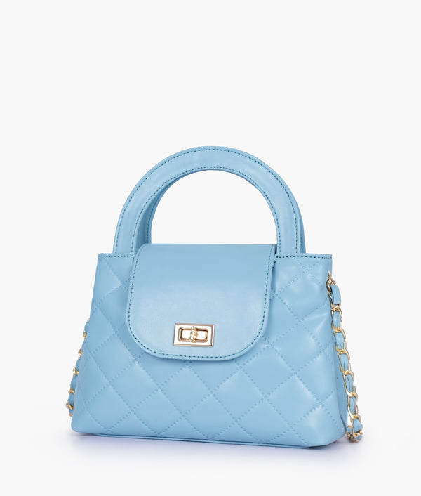 RTW - Sky blue flap quilted bag with top handle